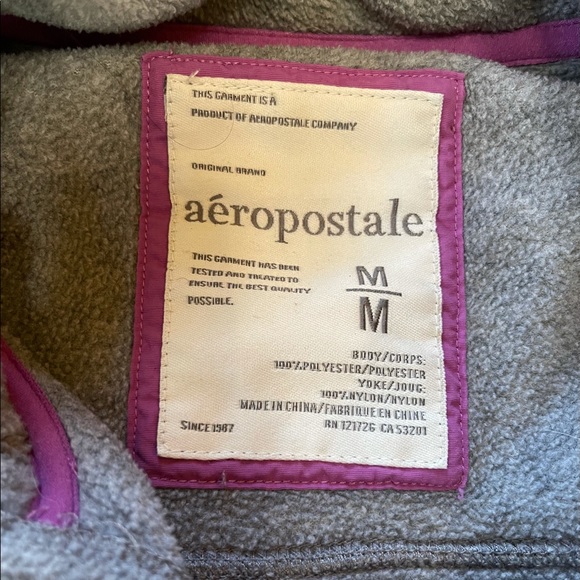 Aeropostale Zippered Shirt Long Sleeved Jacket Coat Gray Medium Casual Warm - Picture 3 of 4